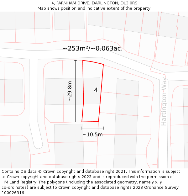 4, FARNHAM DRIVE, DARLINGTON, DL3 0RS: Plot and title map