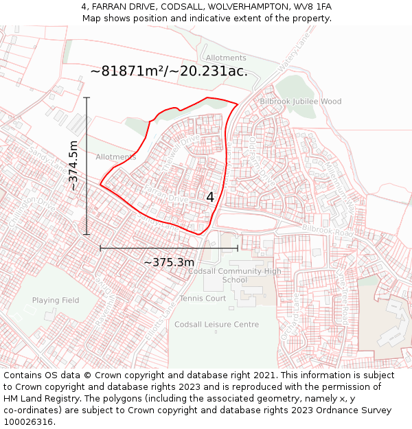 4, FARRAN DRIVE, CODSALL, WOLVERHAMPTON, WV8 1FA: Plot and title map