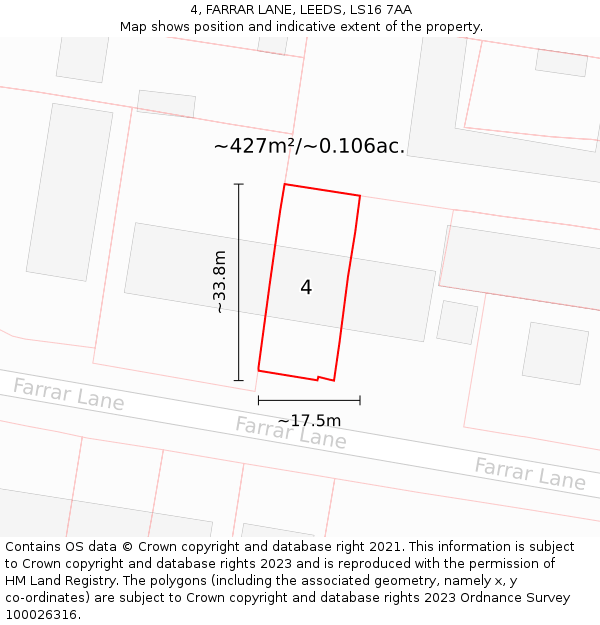 4, FARRAR LANE, LEEDS, LS16 7AA: Plot and title map
