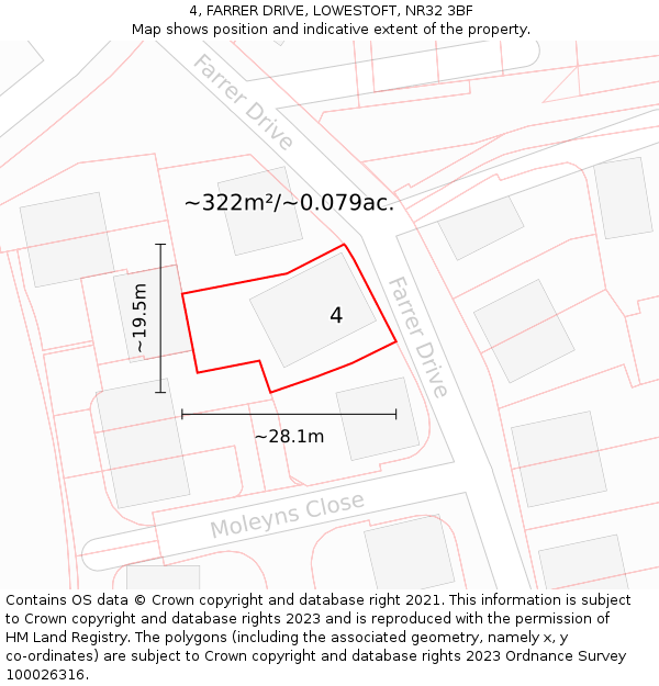 4, FARRER DRIVE, LOWESTOFT, NR32 3BF: Plot and title map