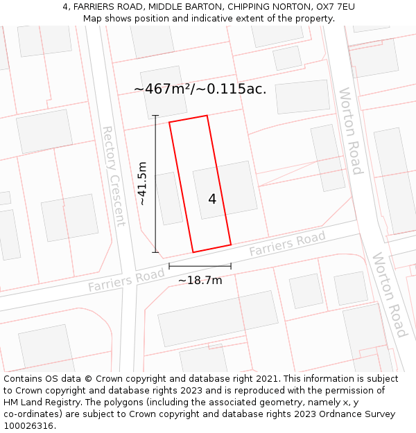 4, FARRIERS ROAD, MIDDLE BARTON, CHIPPING NORTON, OX7 7EU: Plot and title map