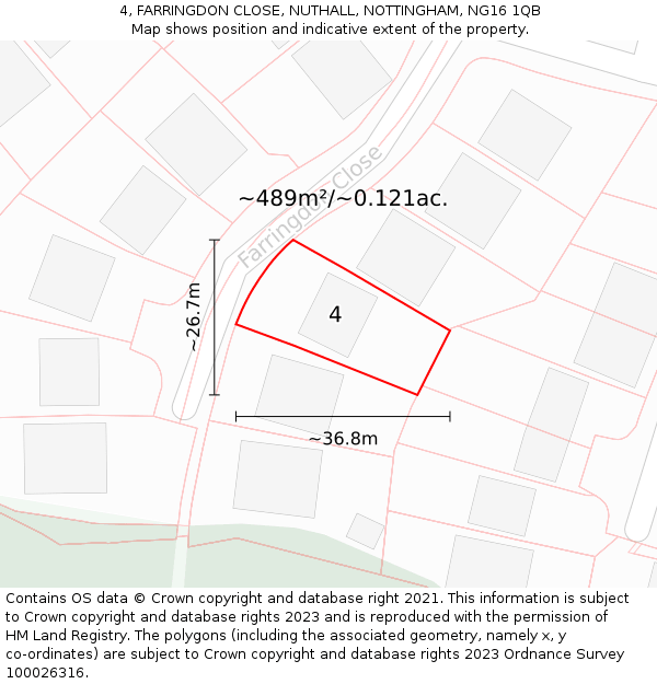 4, FARRINGDON CLOSE, NUTHALL, NOTTINGHAM, NG16 1QB: Plot and title map