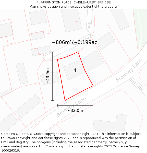 4, FARRINGTON PLACE, CHISLEHURST, BR7 6BE: Plot and title map