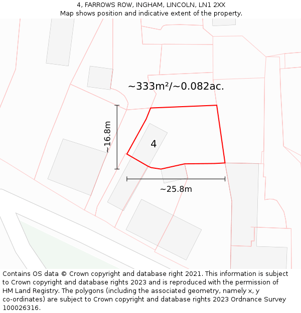 4, FARROWS ROW, INGHAM, LINCOLN, LN1 2XX: Plot and title map