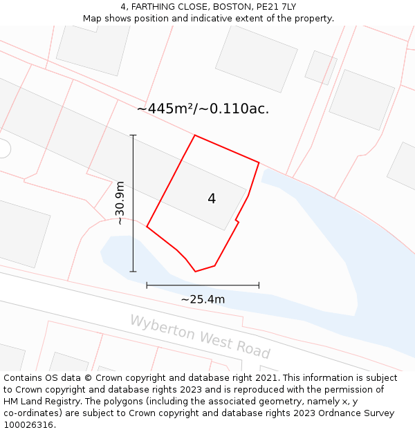 4, FARTHING CLOSE, BOSTON, PE21 7LY: Plot and title map