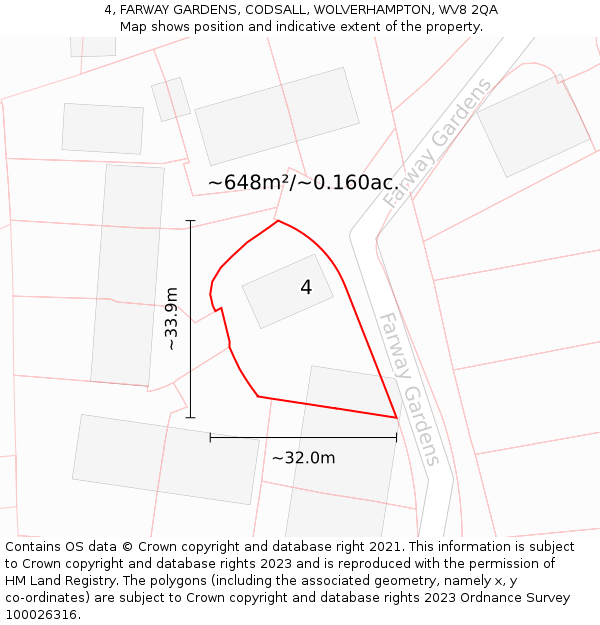 4, FARWAY GARDENS, CODSALL, WOLVERHAMPTON, WV8 2QA: Plot and title map