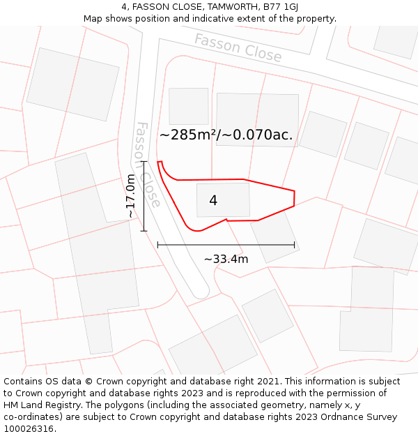 4, FASSON CLOSE, TAMWORTH, B77 1GJ: Plot and title map