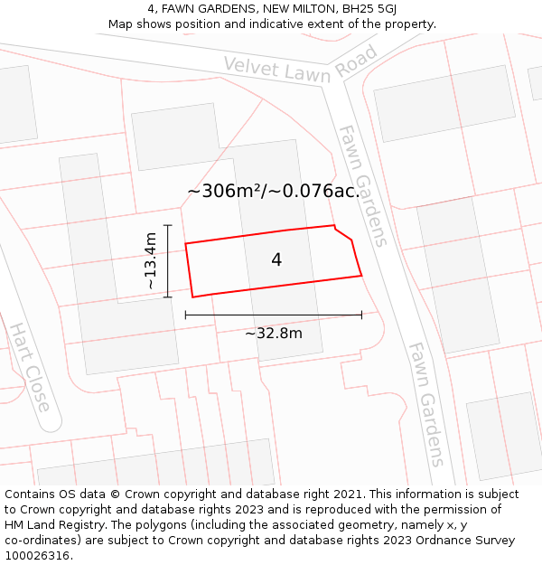 4, FAWN GARDENS, NEW MILTON, BH25 5GJ: Plot and title map
