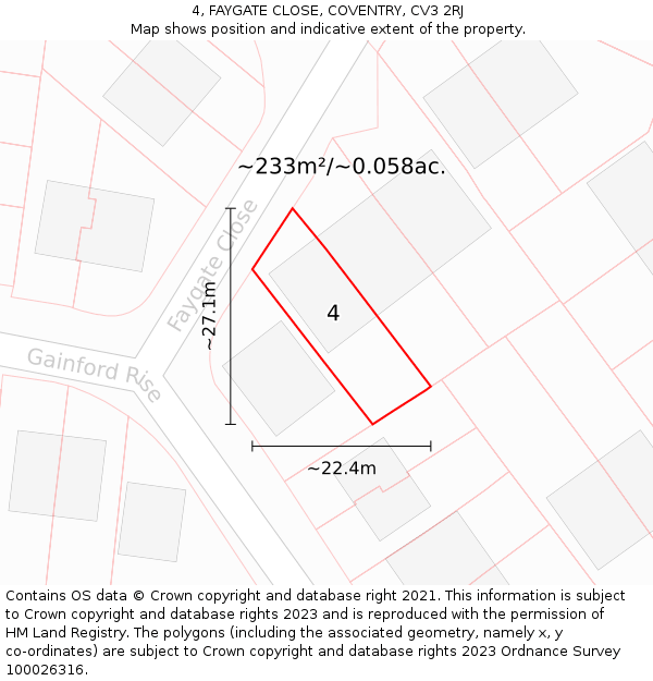 4, FAYGATE CLOSE, COVENTRY, CV3 2RJ: Plot and title map