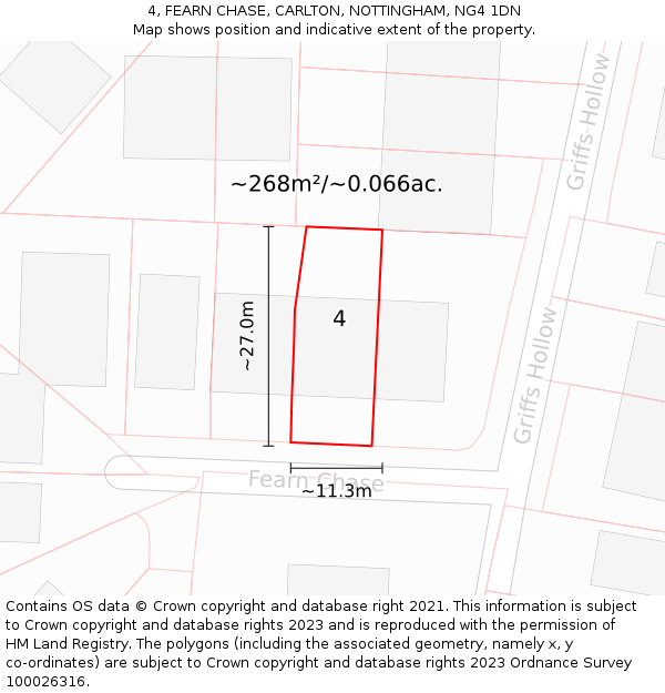4, FEARN CHASE, CARLTON, NOTTINGHAM, NG4 1DN: Plot and title map