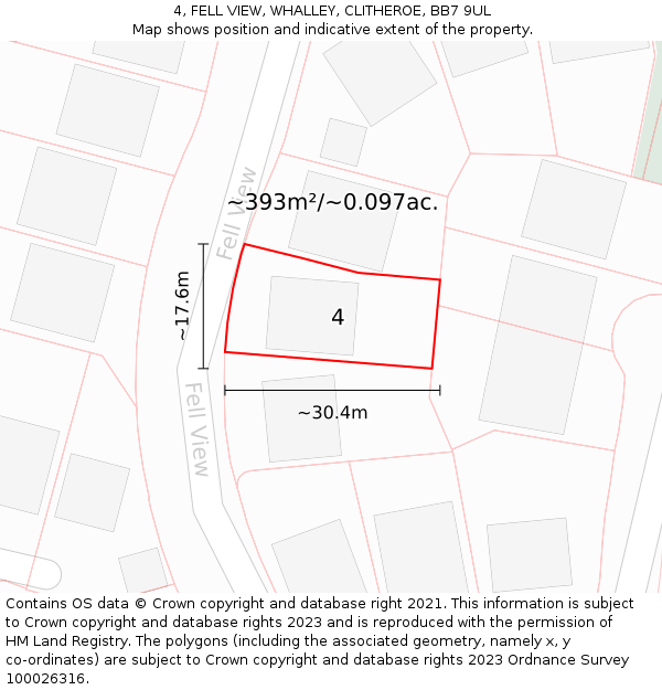 4, FELL VIEW, WHALLEY, CLITHEROE, BB7 9UL: Plot and title map