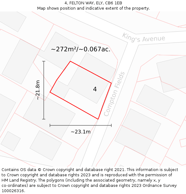 4, FELTON WAY, ELY, CB6 1EB: Plot and title map