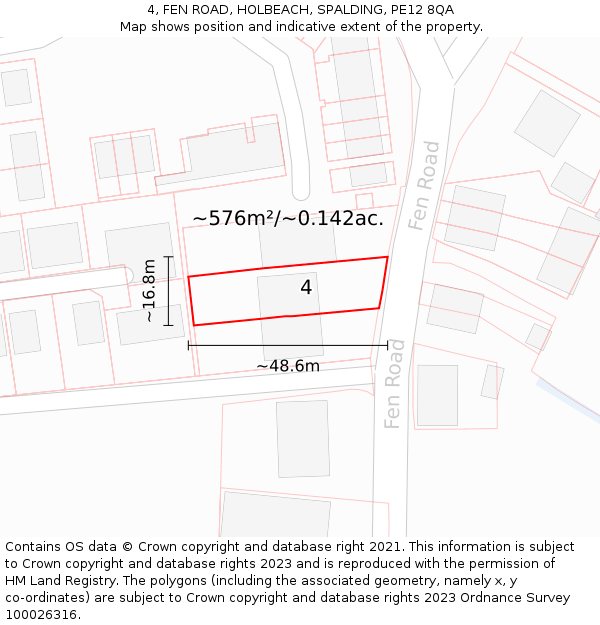 4, FEN ROAD, HOLBEACH, SPALDING, PE12 8QA: Plot and title map