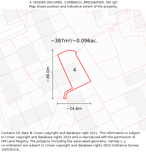 4, FENDER ORCHARD, COMBWICH, BRIDGWATER, TA5 2JD: Plot and title map