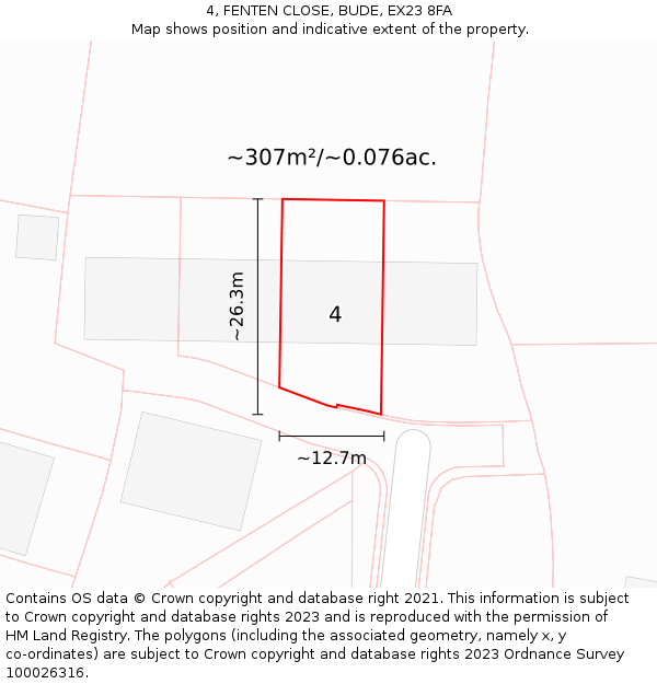 4, FENTEN CLOSE, BUDE, EX23 8FA: Plot and title map