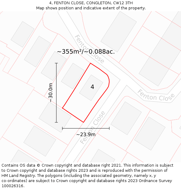 4, FENTON CLOSE, CONGLETON, CW12 3TH: Plot and title map