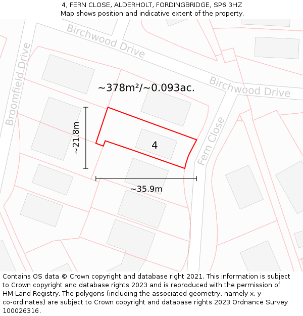 4, FERN CLOSE, ALDERHOLT, FORDINGBRIDGE, SP6 3HZ: Plot and title map