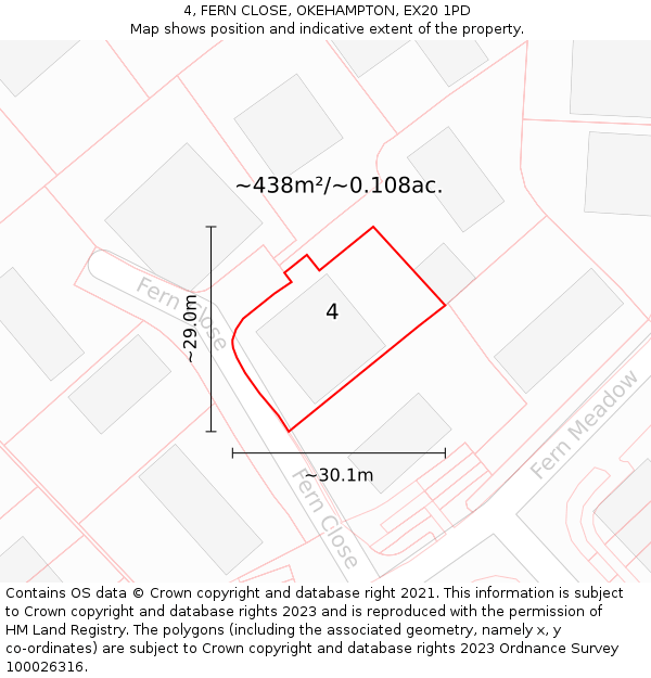 4, FERN CLOSE, OKEHAMPTON, EX20 1PD: Plot and title map