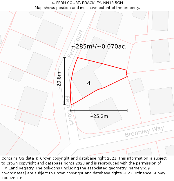 4, FERN COURT, BRACKLEY, NN13 5GN: Plot and title map