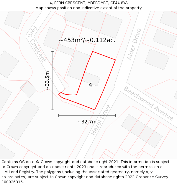 4, FERN CRESCENT, ABERDARE, CF44 8YA: Plot and title map