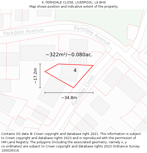 4, FERNDALE CLOSE, LIVERPOOL, L9 8HS: Plot and title map