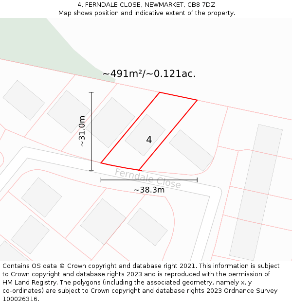 4, FERNDALE CLOSE, NEWMARKET, CB8 7DZ: Plot and title map