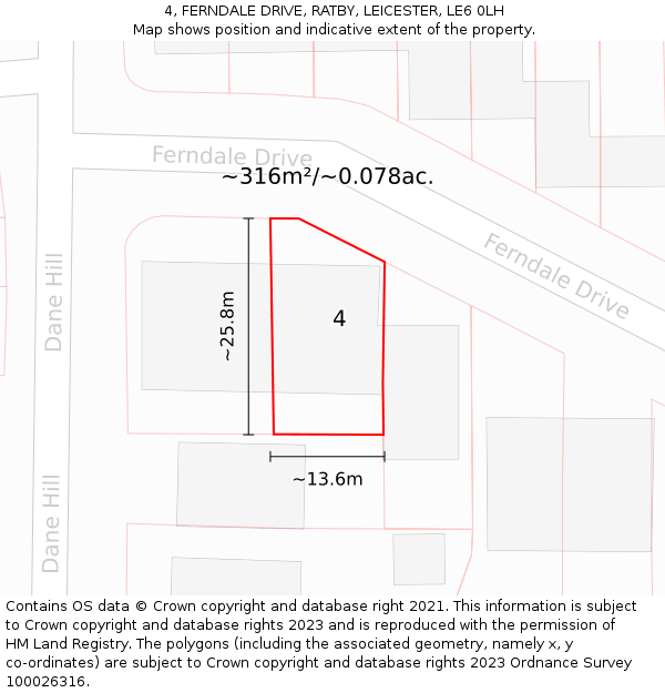 4, FERNDALE DRIVE, RATBY, LEICESTER, LE6 0LH: Plot and title map