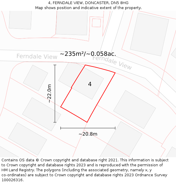 4, FERNDALE VIEW, DONCASTER, DN5 8HG: Plot and title map