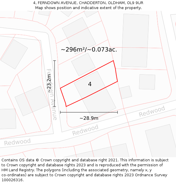 4, FERNDOWN AVENUE, CHADDERTON, OLDHAM, OL9 9UR: Plot and title map