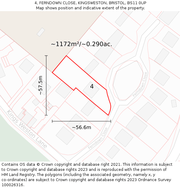4, FERNDOWN CLOSE, KINGSWESTON, BRISTOL, BS11 0UP: Plot and title map