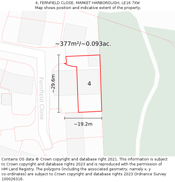 4, FERNFIELD CLOSE, MARKET HARBOROUGH, LE16 7XW: Plot and title map