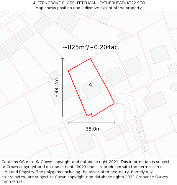 4, FERNGROVE CLOSE, FETCHAM, LEATHERHEAD, KT22 9EQ: Plot and title map