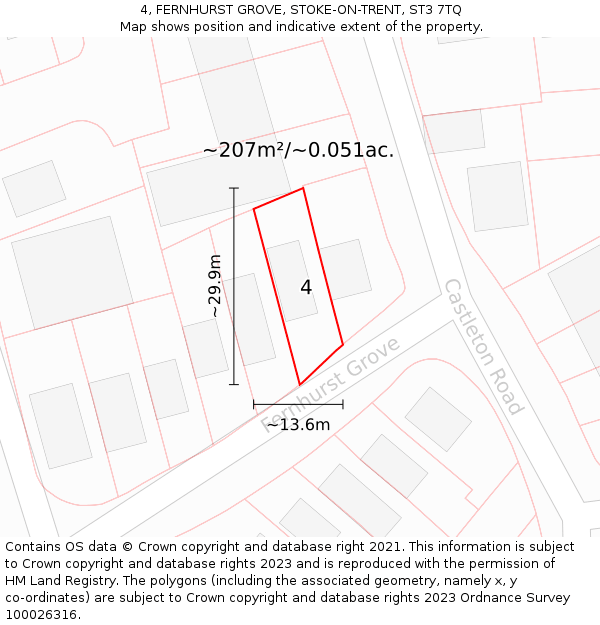 4, FERNHURST GROVE, STOKE-ON-TRENT, ST3 7TQ: Plot and title map