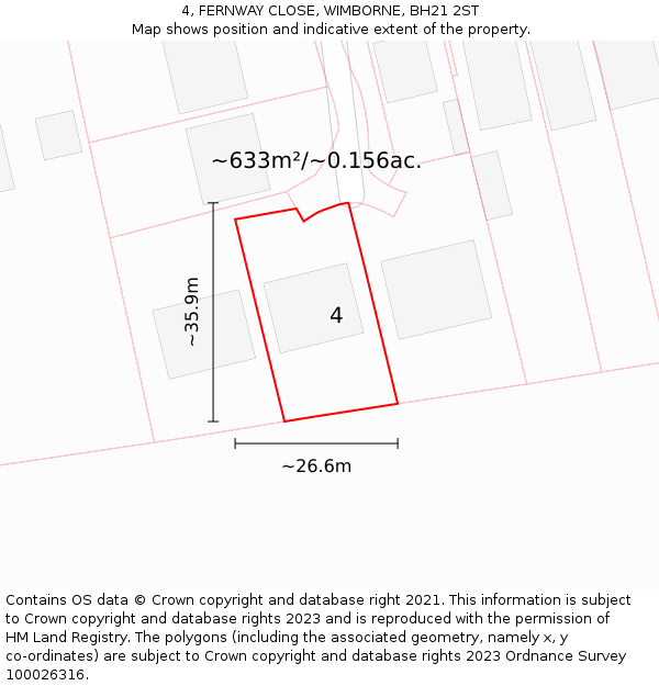 4, FERNWAY CLOSE, WIMBORNE, BH21 2ST: Plot and title map