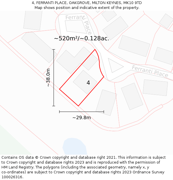 4, FERRANTI PLACE, OAKGROVE, MILTON KEYNES, MK10 9TD: Plot and title map