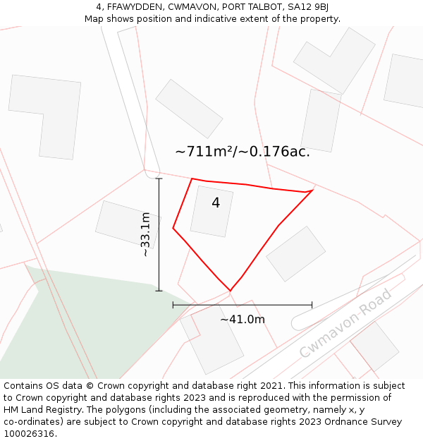 4, FFAWYDDEN, CWMAVON, PORT TALBOT, SA12 9BJ: Plot and title map