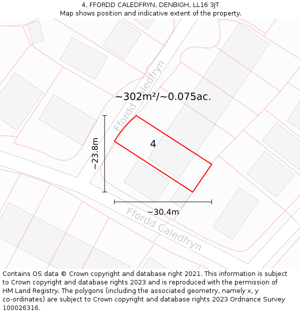 4, FFORDD CALEDFRYN, DENBIGH, LL16 3JT: Plot and title map