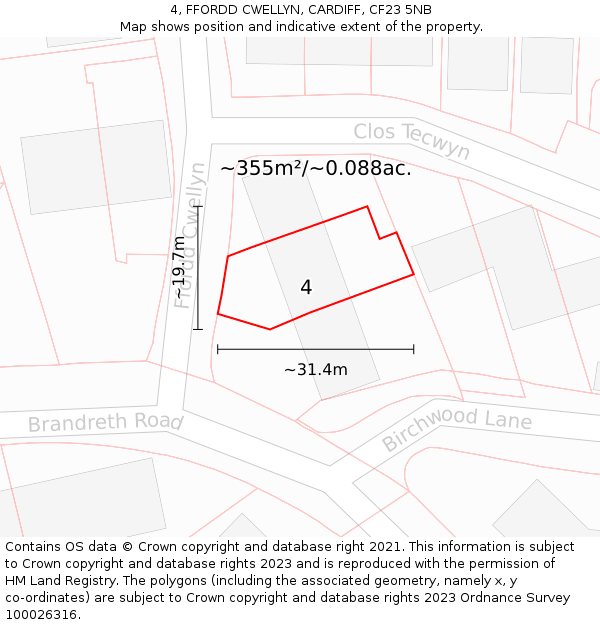 4, FFORDD CWELLYN, CARDIFF, CF23 5NB: Plot and title map