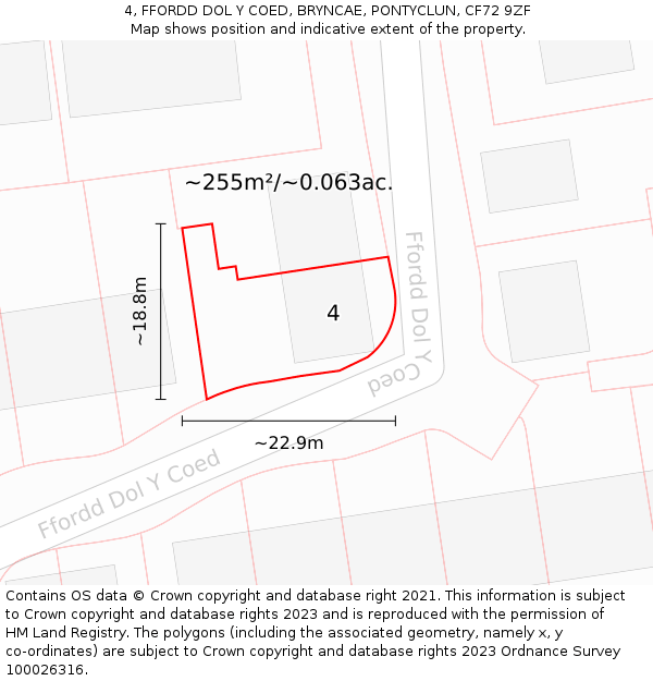 4, FFORDD DOL Y COED, BRYNCAE, PONTYCLUN, CF72 9ZF: Plot and title map