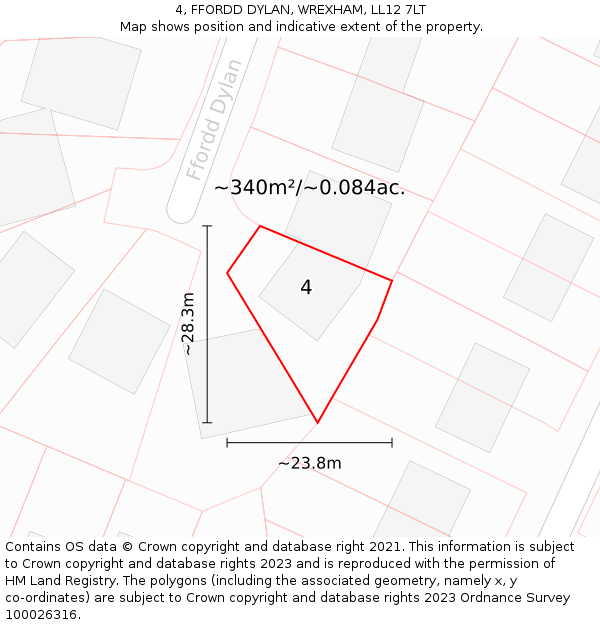 4, FFORDD DYLAN, WREXHAM, LL12 7LT: Plot and title map