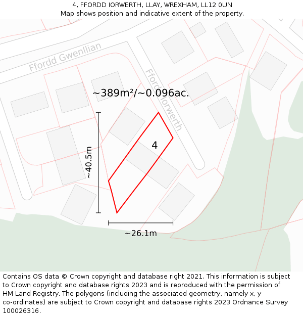 4, FFORDD IORWERTH, LLAY, WREXHAM, LL12 0UN: Plot and title map