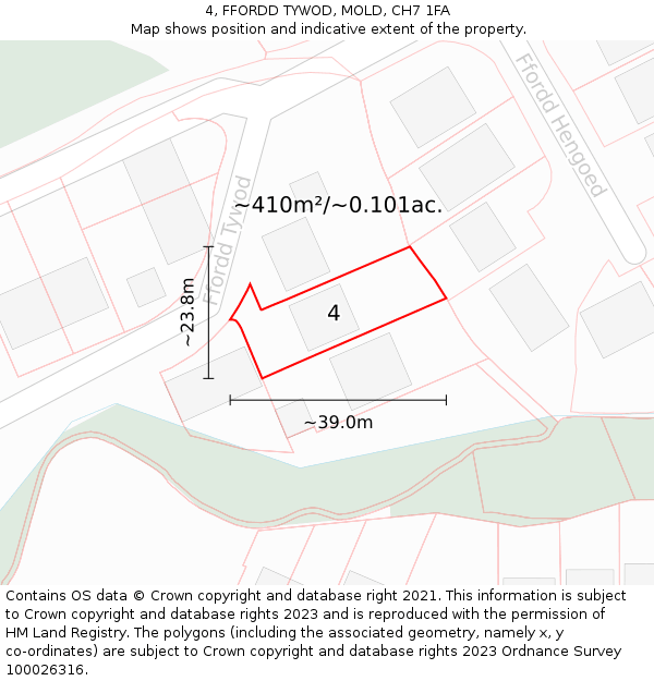 4, FFORDD TYWOD, MOLD, CH7 1FA: Plot and title map