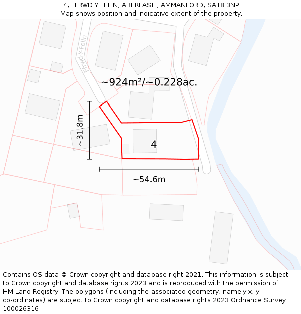 4, FFRWD Y FELIN, ABERLASH, AMMANFORD, SA18 3NP: Plot and title map