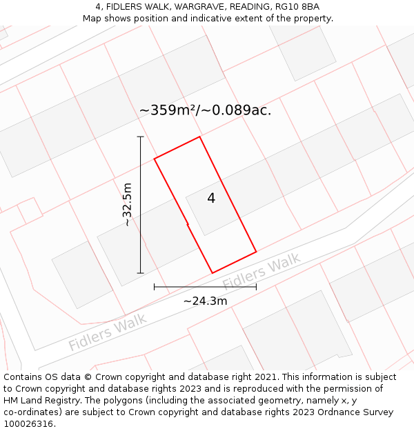 4, FIDLERS WALK, WARGRAVE, READING, RG10 8BA: Plot and title map