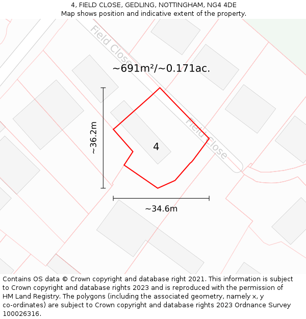 4, FIELD CLOSE, GEDLING, NOTTINGHAM, NG4 4DE: Plot and title map