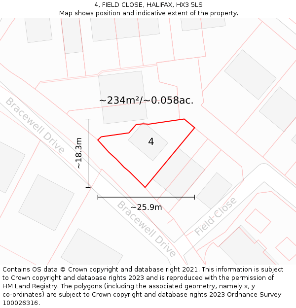 4, FIELD CLOSE, HALIFAX, HX3 5LS: Plot and title map