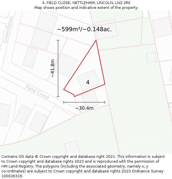 4, FIELD CLOSE, NETTLEHAM, LINCOLN, LN2 2RX: Plot and title map