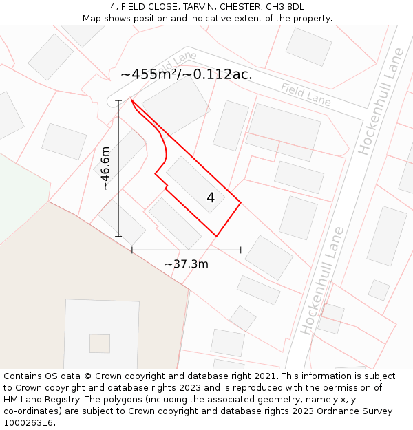 4, FIELD CLOSE, TARVIN, CHESTER, CH3 8DL: Plot and title map