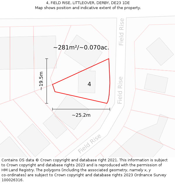 4, FIELD RISE, LITTLEOVER, DERBY, DE23 1DE: Plot and title map