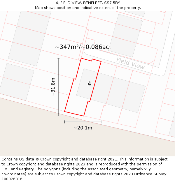 4, FIELD VIEW, BENFLEET, SS7 5BY: Plot and title map